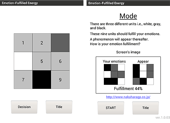 Emotion-Fulfilled Energy Sample of Game Screen